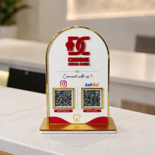 2 QR NFC Enabled Round Shape Golden Border Standee For Dental Clinic Hospital
