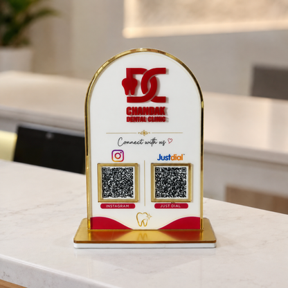 2 QR NFC Enabled Round Shape Golden Border Standee For Dental Clinic Hospital