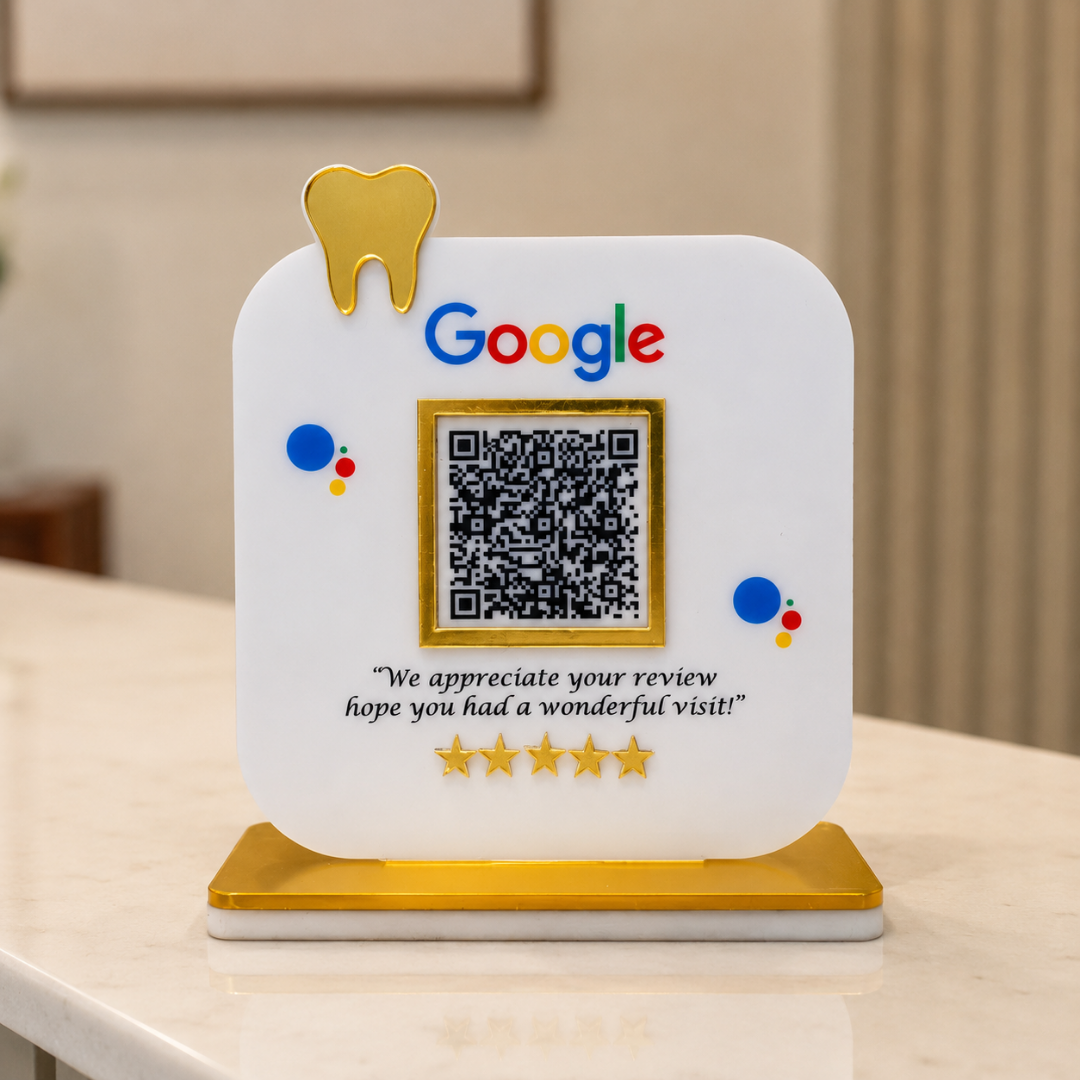 1 QR NFC Enabled Premium Google Review Tooth Cut Out Standee For Dental Clinic Hospital Medical Store