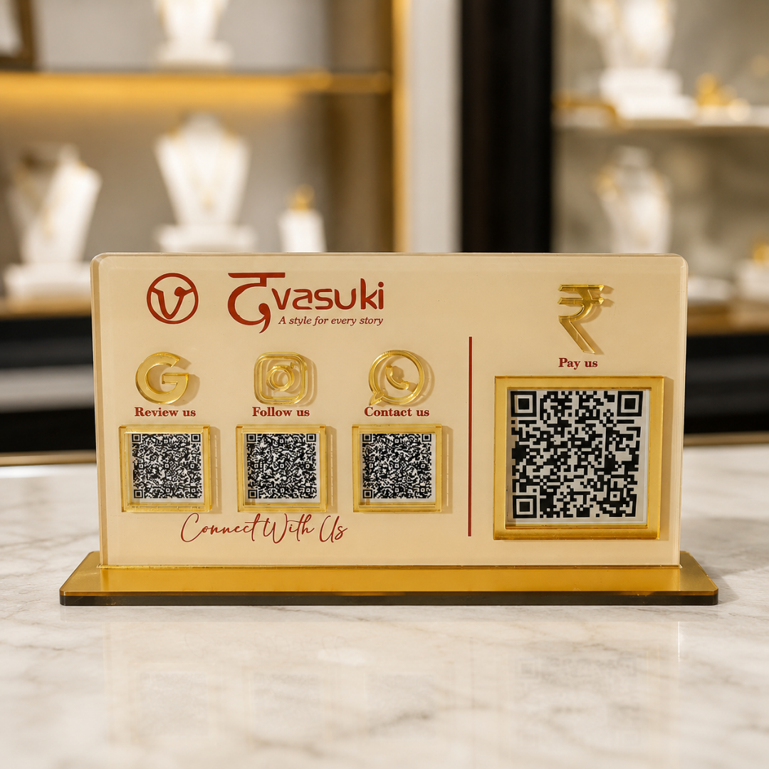 4 QR NFC Enabled Off White Standee For Cloth Store Shop Mall Spa Salons