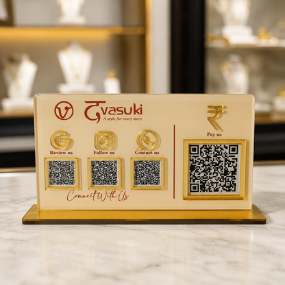 4 QR NFC Enabled Off White Standee For Cloth Store Shop Mall Spa Salons