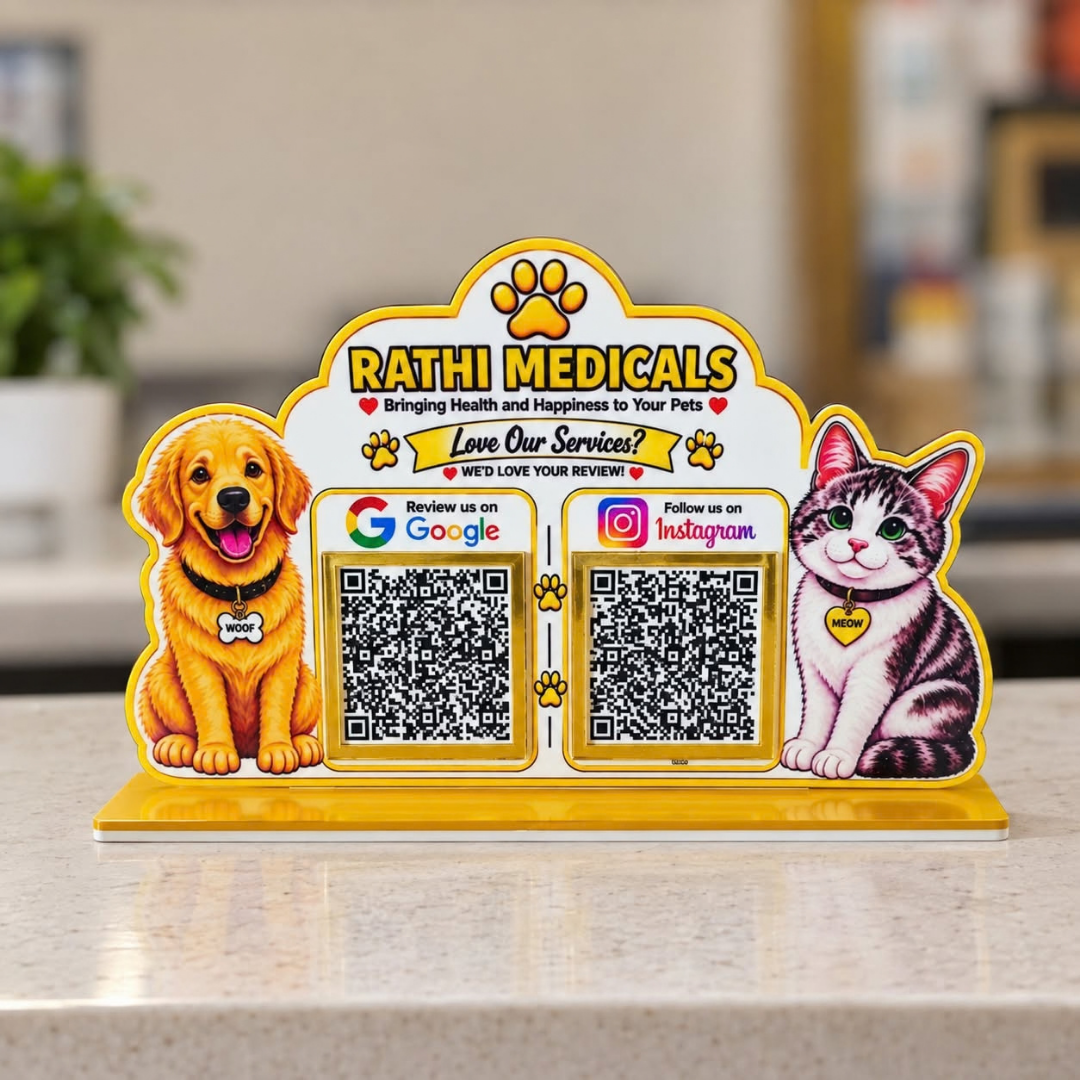 2 QR NFC Enabled Dog & Cat Cutout Standee for Pet Shop Pet Store & Pet Clinic