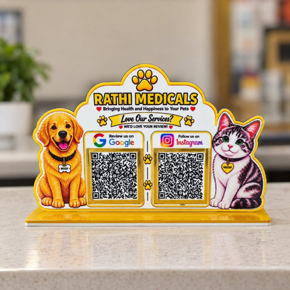 2 QR NFC Enabled Dog & Cat Cutout Standee for Pet Shop Pet Store & Pet Clinic