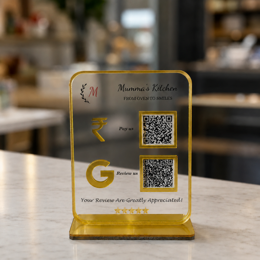 2 QR NFC Enabled Transparent Standee For Spa Salon Jewellers