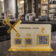 3 QR NFC Enabled Salon Standee with Scissor Cutout For Salon and spa
