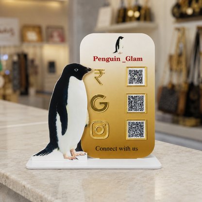 3 QR NFC Enabled Penguin Cut Out Vertical Standee