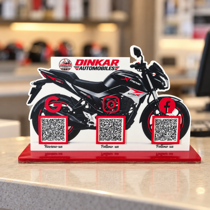 3 QR NFC Enabled Bike Shape Standee For Automobile and Bike Showrooms