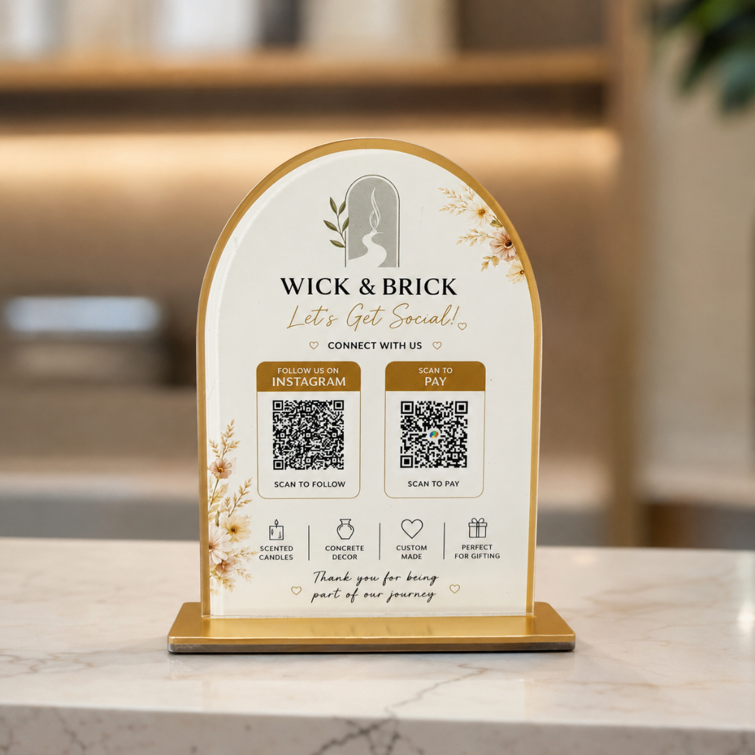 2 QR NFC Enabled Round Shape White Background Standee For Salon Spa