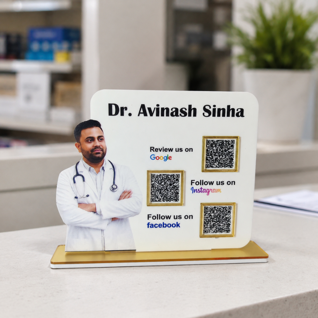 3 QR NFC Enabled Doctor Cut Out Standee For Dental Clinic Hospital