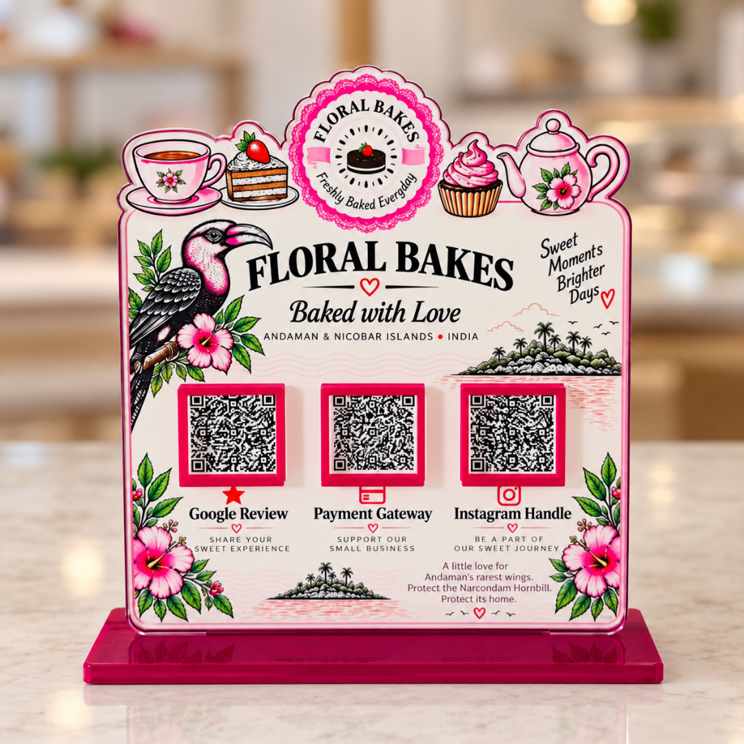 3 QR NFC Enabled Cup and Pastry Cut Out Standee For Cafe Restaurant Bakery