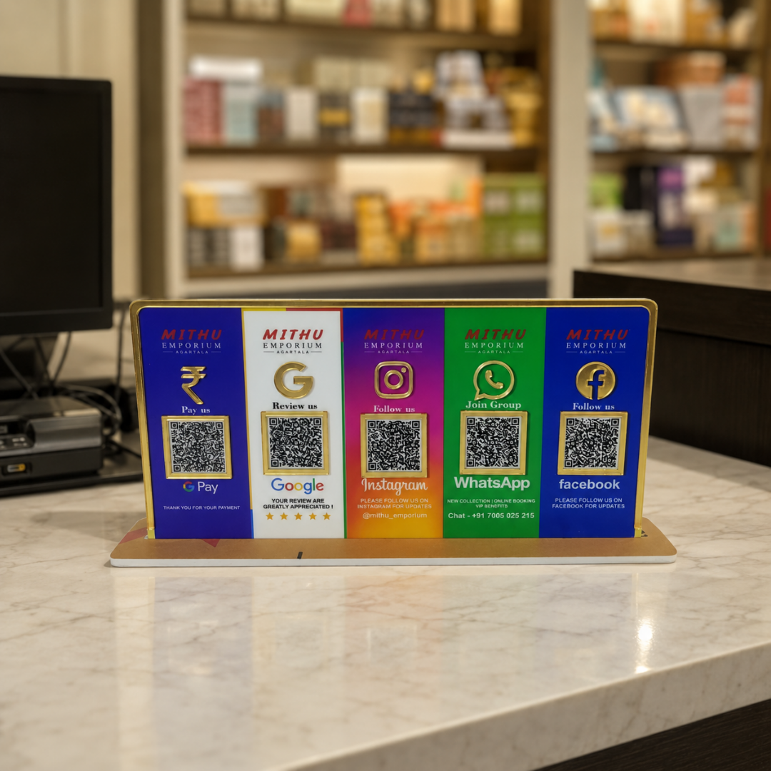 5 QR NFC Enabled Multi Color Standee For Shop Clinic Hospital