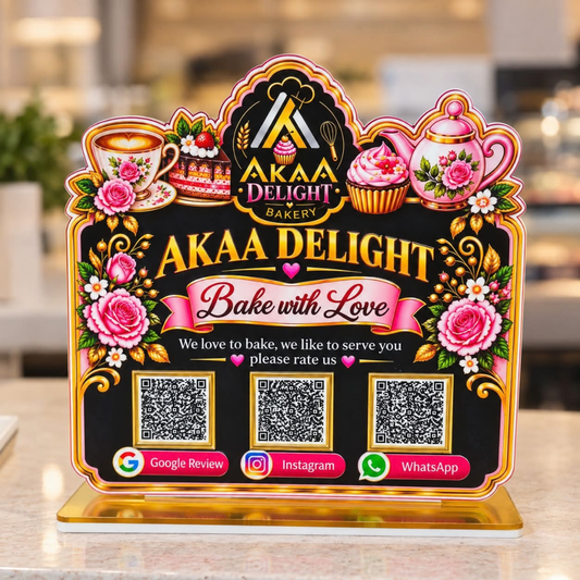 3 QR NFC Enabled Cake Cupcake & Coffee Cup Cut-Out Standee for Bakery Cake Shop & Cafe