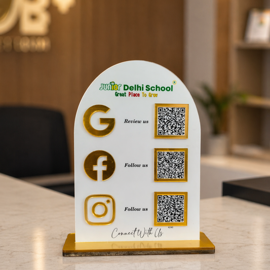 3 QR NFC Enabled Round White Standee for Shops Cafes Clinics & Offices