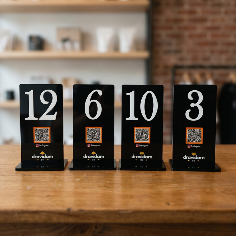 1 QR NFC Enabled Black Premium Tabletop Number Standee Pack for Restau ...
