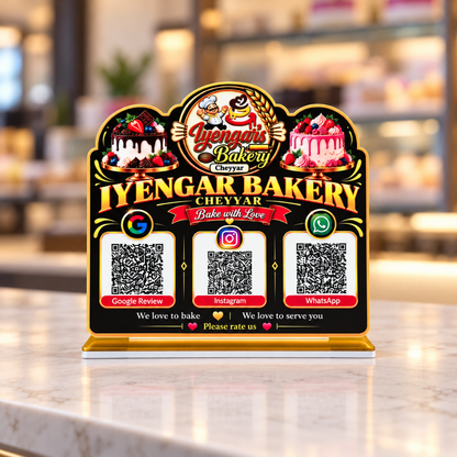 3 QR NFC Enabled Premium Cake Cut-Out Standee for Bakery, Cake Shop & Cafe