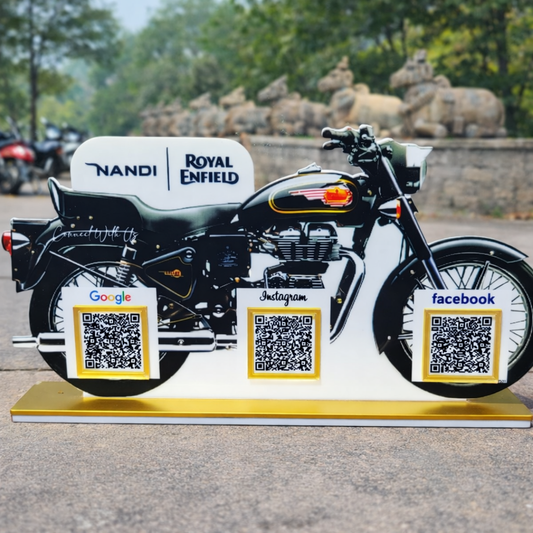 3 QR NFC Enabled Motorcycle Shape Standee
