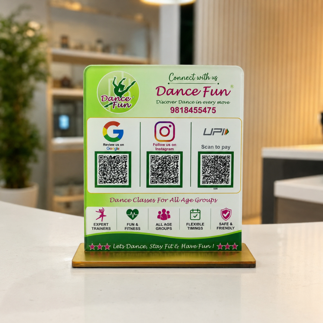 3 QR NFC Enabled 8x7 Vertical Standee For Dance hub Flower Market