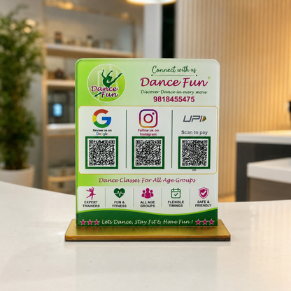 3 QR NFC Enabled 8x7 Vertical Standee For Dance hub Flower Market