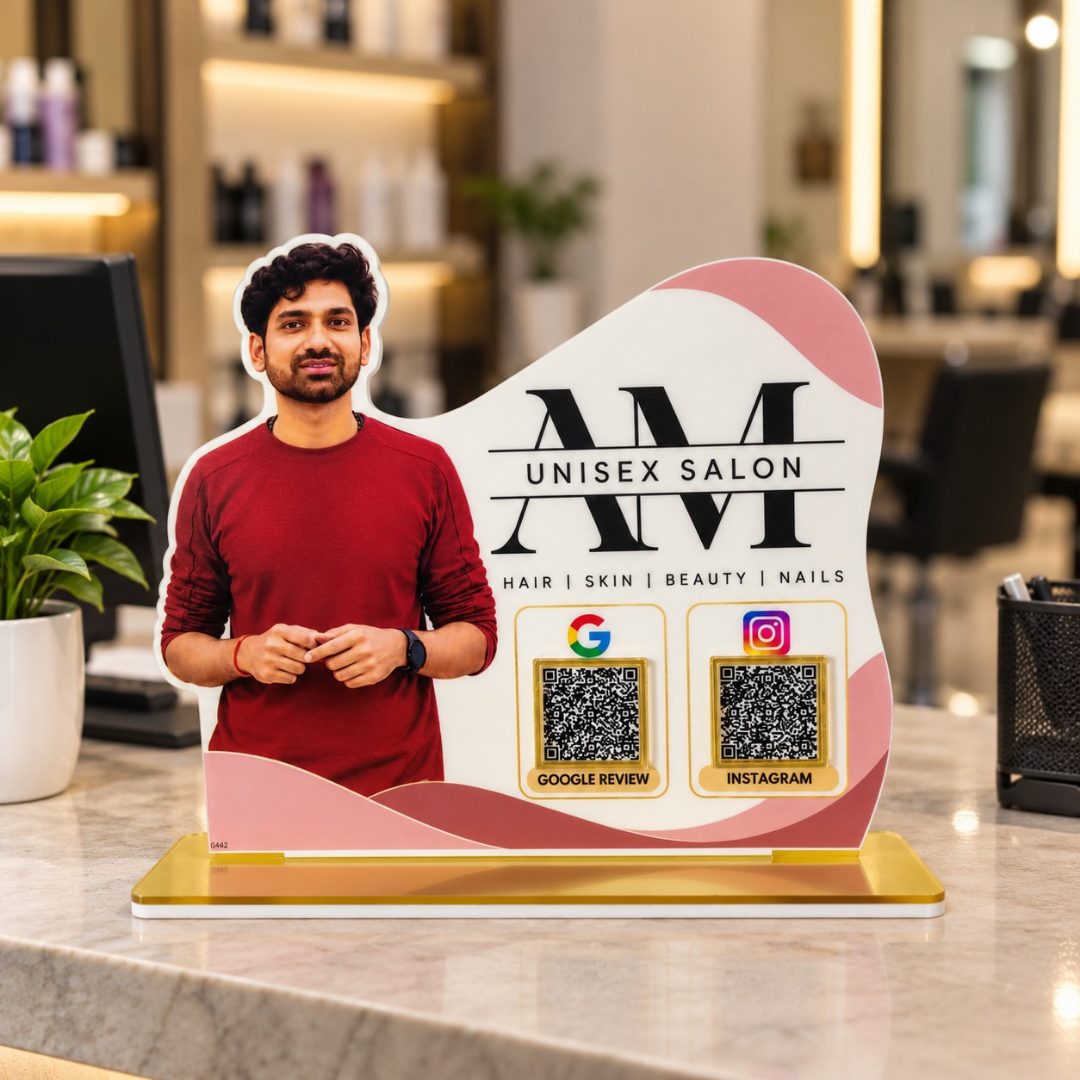 2 QR NFC Enabled Custom Photo Cutout Standee for Salon & Spa