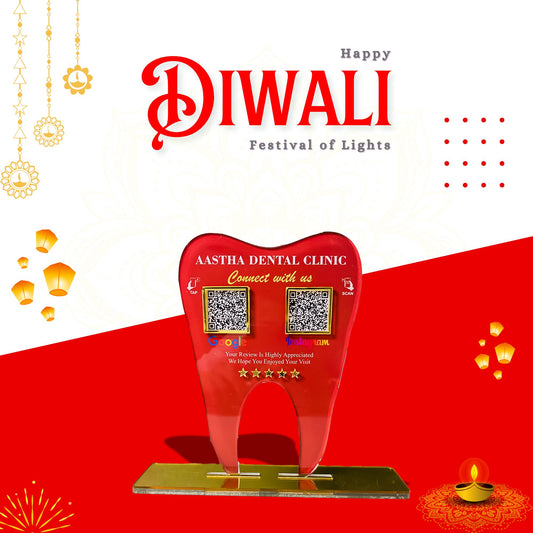 2 QR Tooth Shaped Red Colour Standee