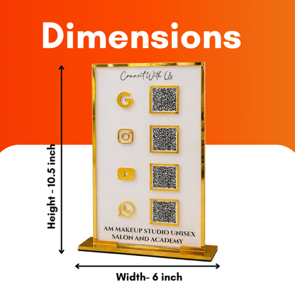 4 QR NFC Enabled White Colour Vertical Standee  With Golden Border NFC Enabled For Salon and spa