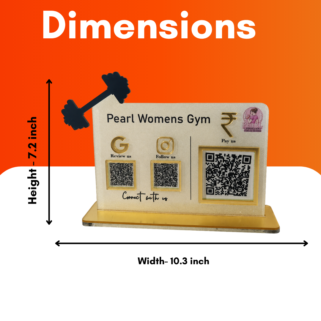 3 QR NFC Enabled Dumble Cut Out Frosted Standee For GYM and Fitness Center