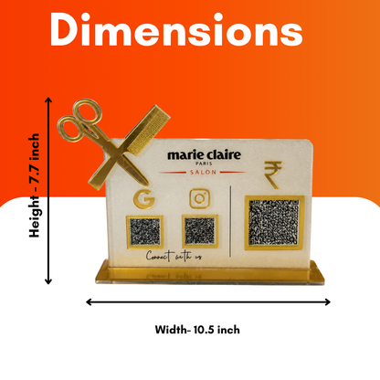 3 QR NFC Enabled Horizontal Standee with Scissor Cutout For Salon and spa
