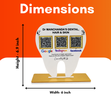3 QR NFC Enabled White Tooth Shape Standee for Dental Clinic
