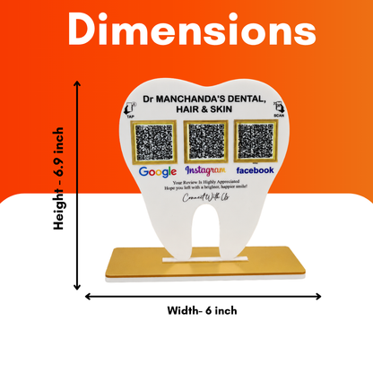 3 QR NFC Enabled White Tooth Shape Standee for Dental Clinic