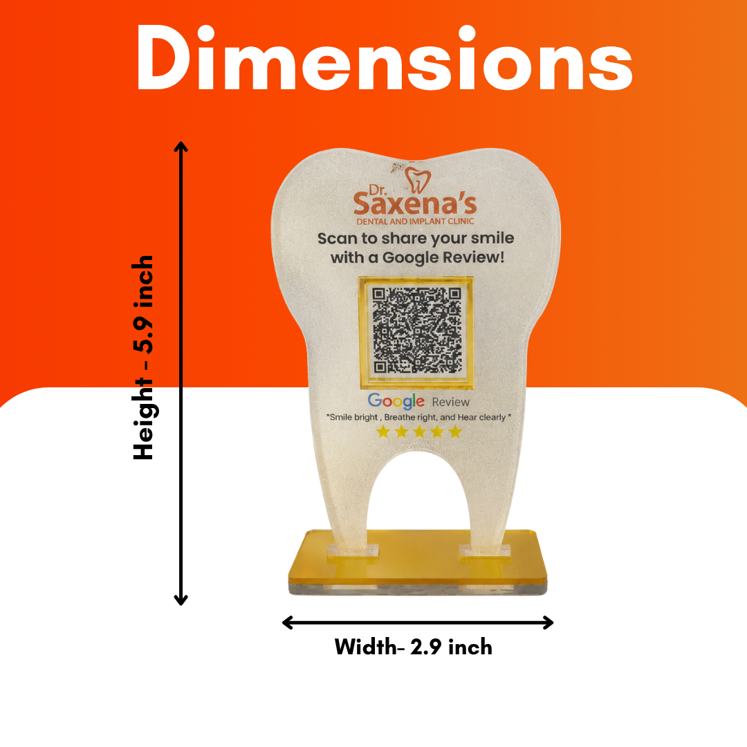 1 QR NFC Enabled Frosted Tooth Shape Standee For Dental Clinic and Hospital