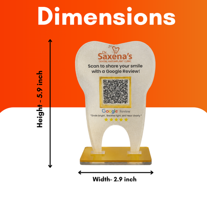 1 QR NFC Enabled Frosted Tooth Shape Standee For Dental Clinic and Hospital
