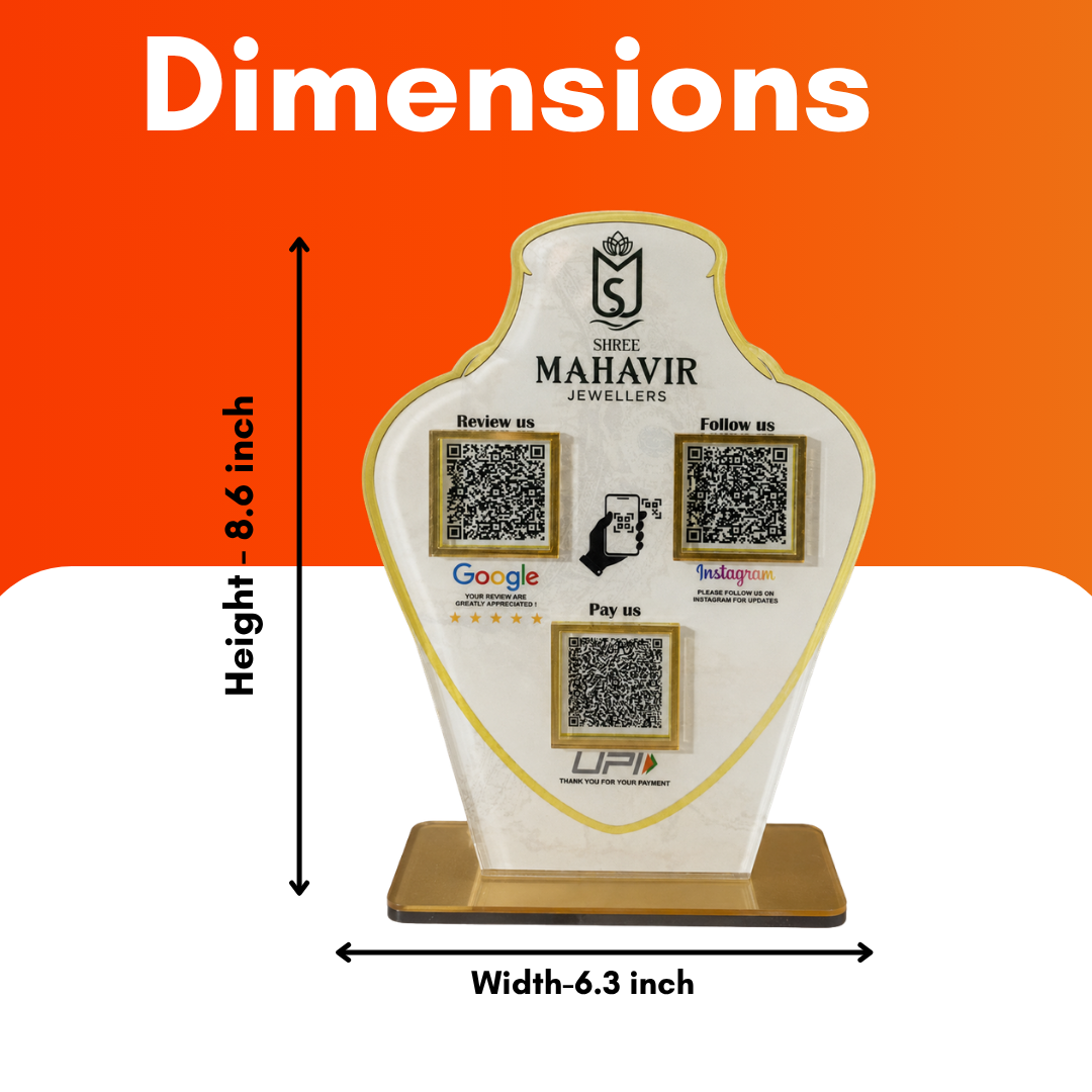 3 QR NFC Enabled Body Shape White Background Standee For Jewellers