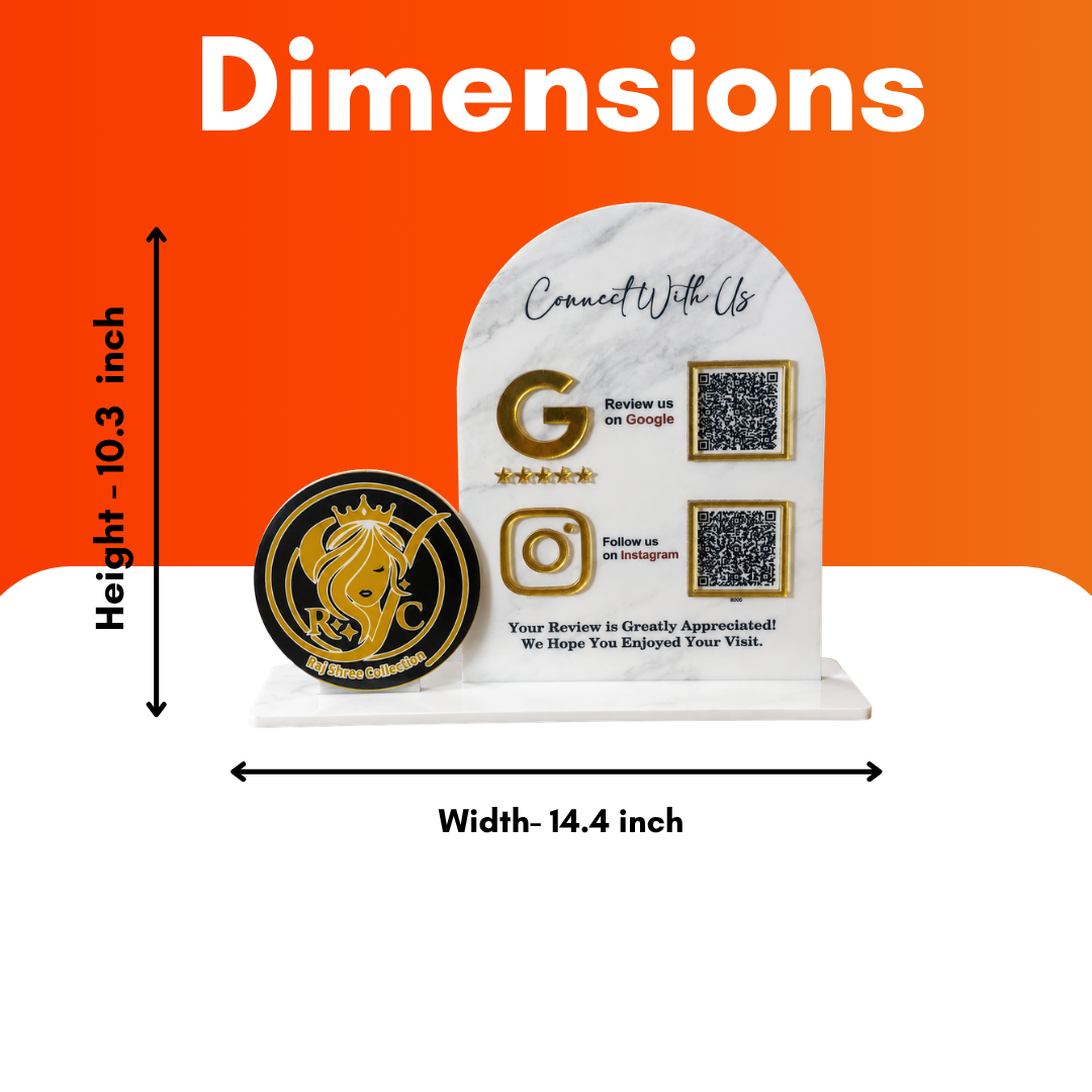 2 QR NFC Enabled White Color Curve Shape Standee with Circle Cut Out Logo