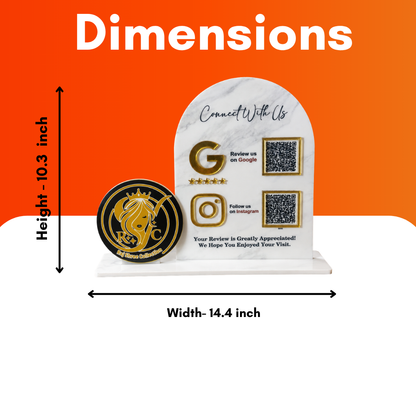 2 QR NFC Enabled White Color Curve Shape Standee with Circle Cut Out Logo