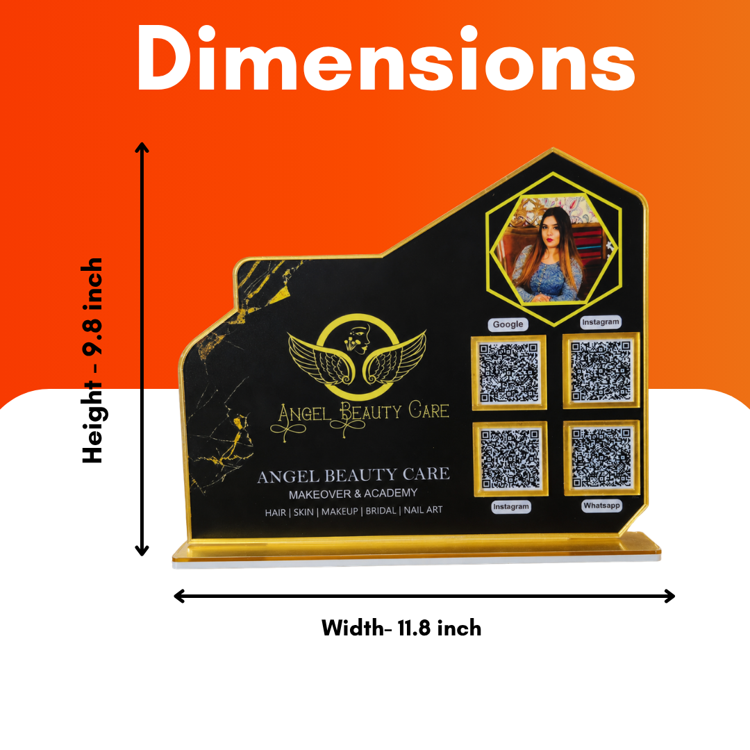 4 QR NFC Enabled Black Colour Standee With Photo Printed For Salon and Spa