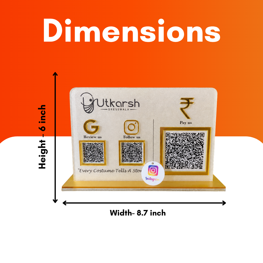 3 QR NFC Enabled Horizontal Standee with Instagram Keychain for Clothing Stores & Boutiques