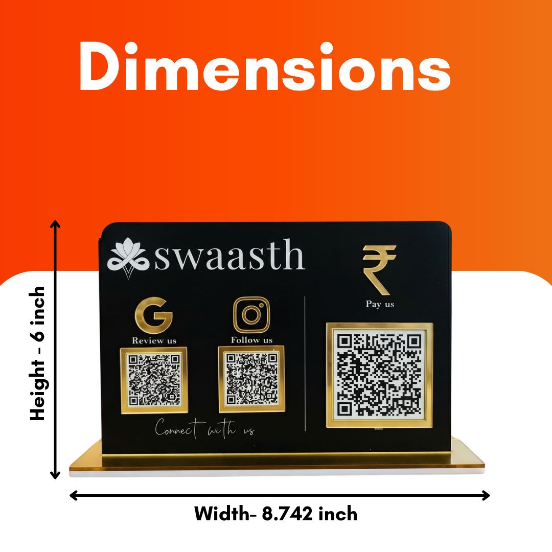 3 QR NFC Enabled Black Horizontal Standee For Jewelers Cafe Restaurant Hotel Salon Spa