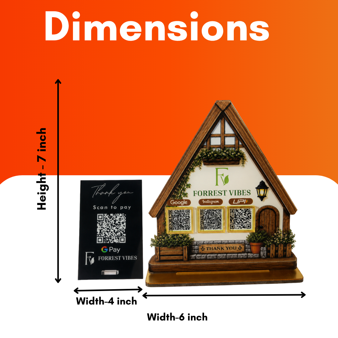 2 QR NFC Enabled House Shape With Google 1 Review Standee Bundle For Cafe Restaurent Stay Home