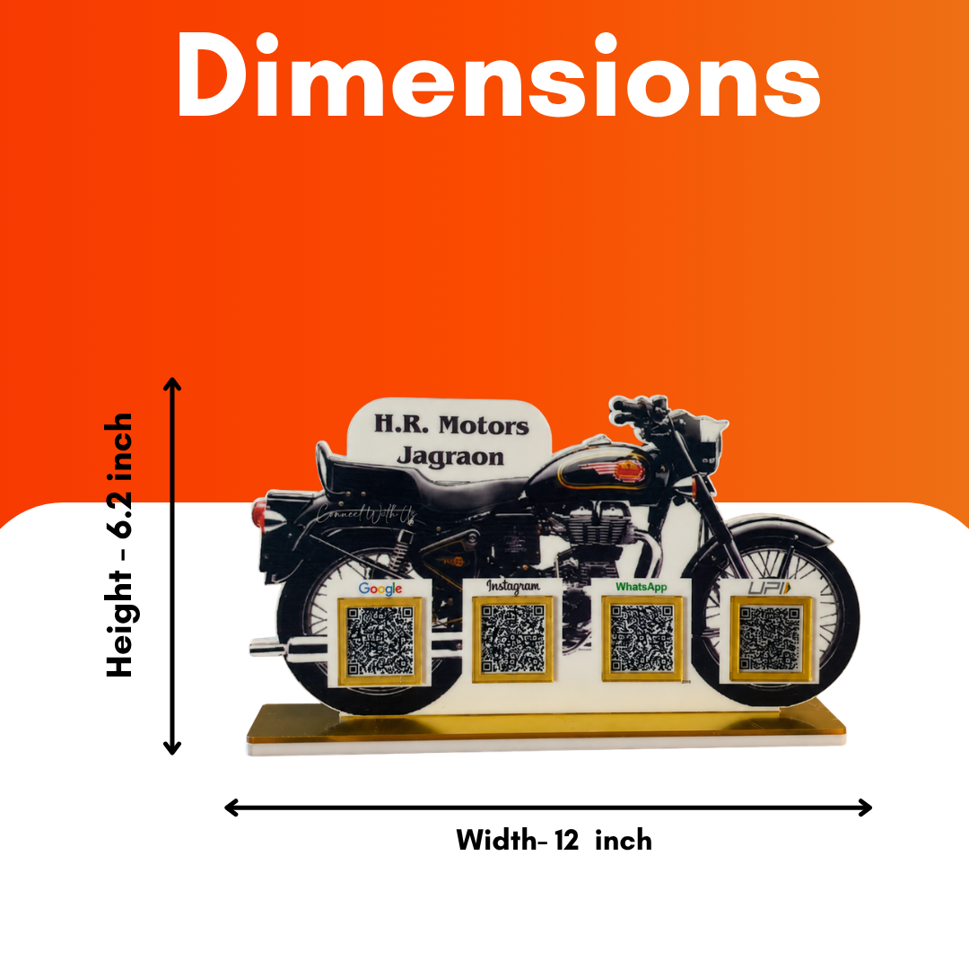 4 QR NFC Enabled Bike Shape Standee For Automobile Stores Garage Bike Store