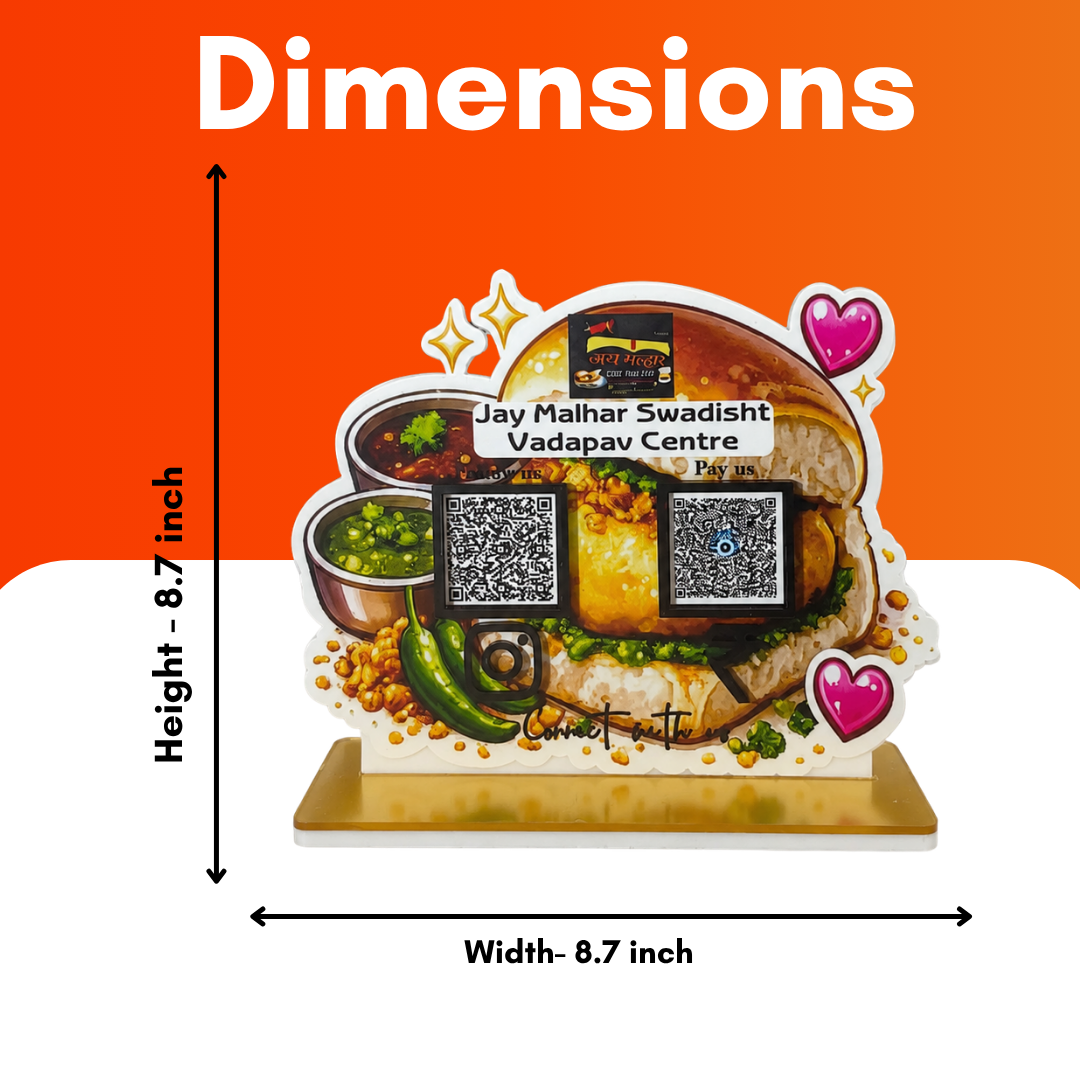 2 QR NFC Enabled Vada Pav Shape Standee For Food Corner and Restaurant Cafe