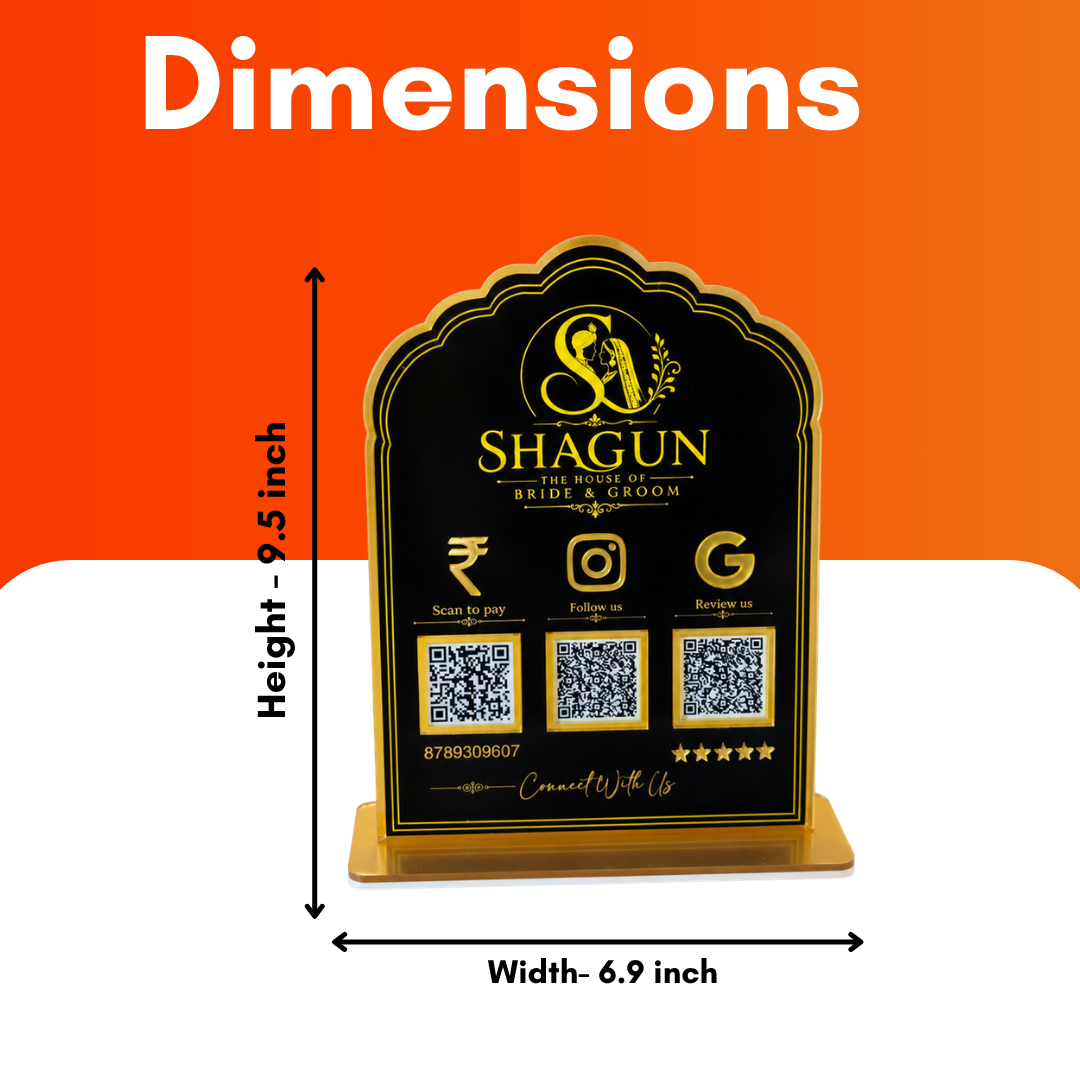 3 QR NFC Enabled Vertical Black Round Shape Standee For Hotel Shop Wedding Hotels