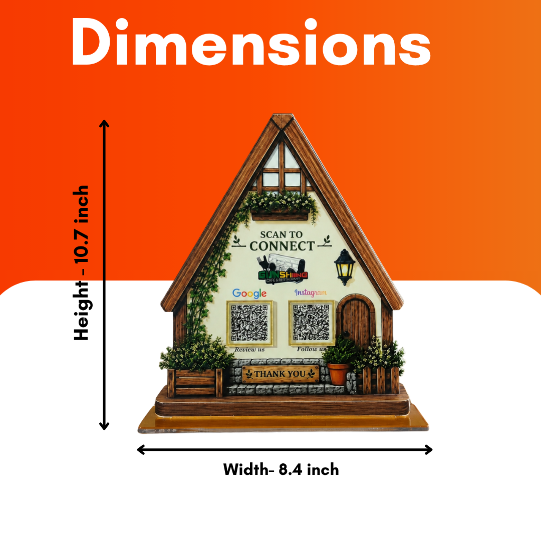 2 QR NFC Enabled House Shape Standee For Cafe Restaurent Stay Home