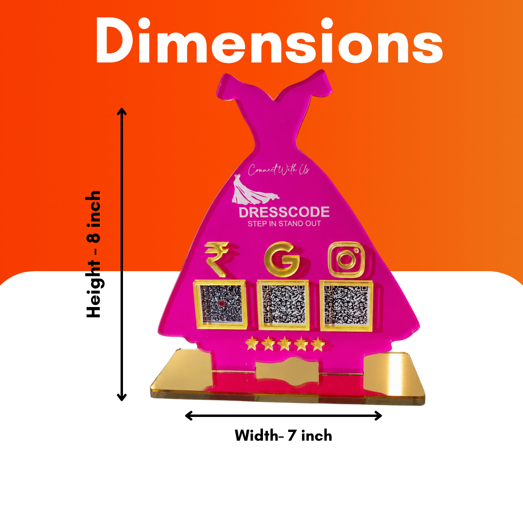 3 QR NFC Enabled Gown Shape Standee For Cloth Store
