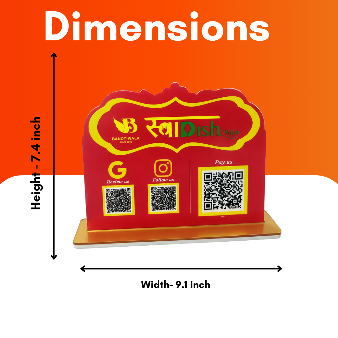 3 QR NFC Enabled Red Color Horizontal Standee For Restaurent Cafe Hotel