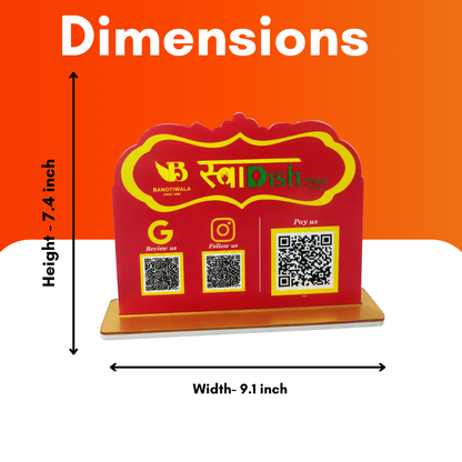 3 QR NFC Enabled Red Color Horizontal Standee For Restaurent Cafe Hotel