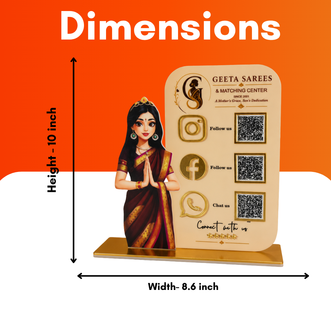 3 QR NFC Enabled Girl Cut Out Vertical Standee For Cloth Store and Showroom