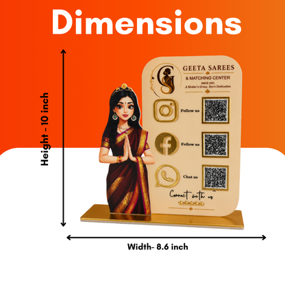 3 QR NFC Enabled Girl Cut Out Vertical Standee For Cloth Store and Showroom