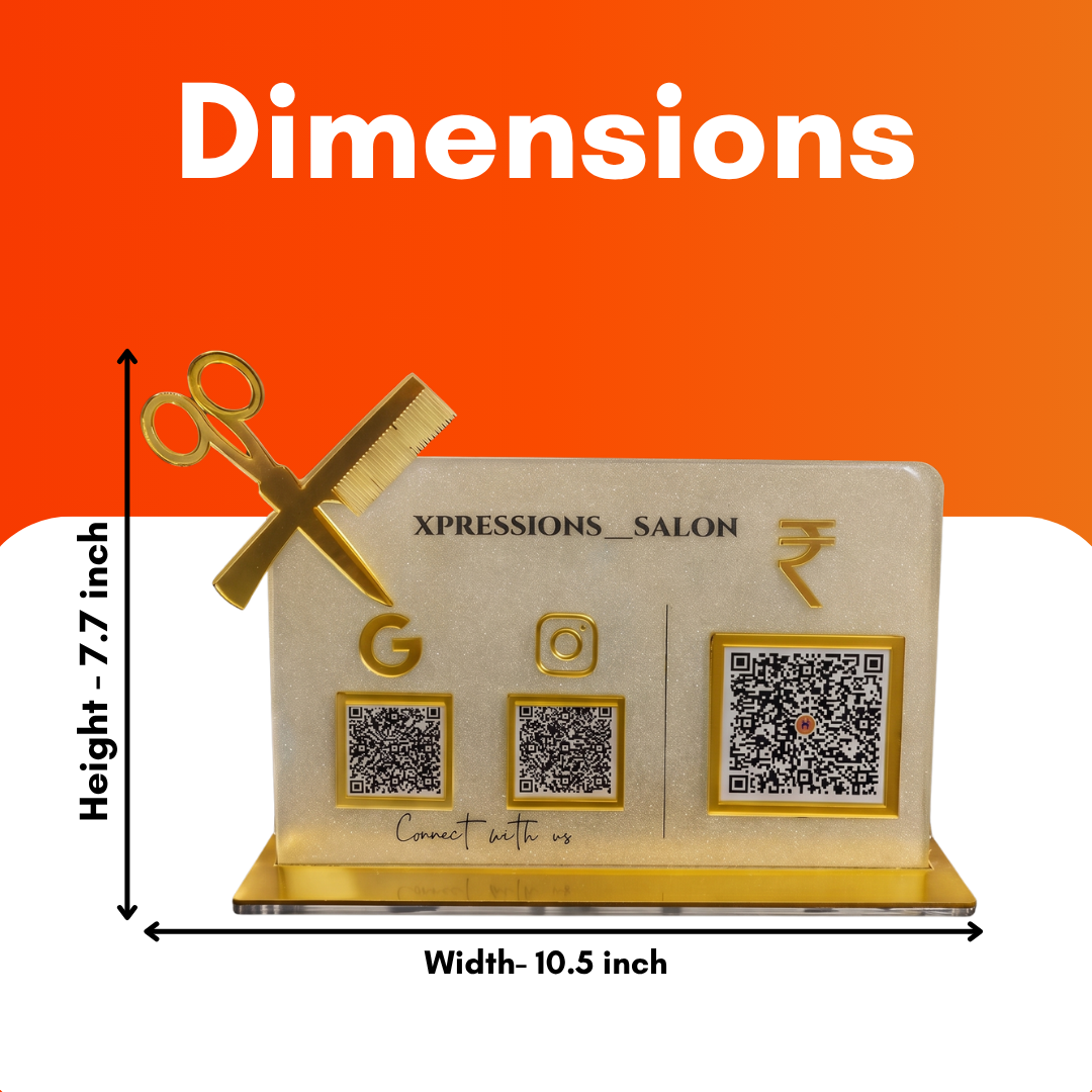 3 QR NFC Enabled Salon Standee with Scissor Cutout For Salon and spa