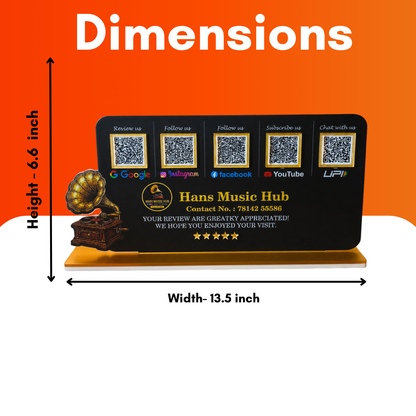 5 QR NFC Enabled Gramophone Cut Out Black Colour Horizontal Standee For Music Hub and Music Stores