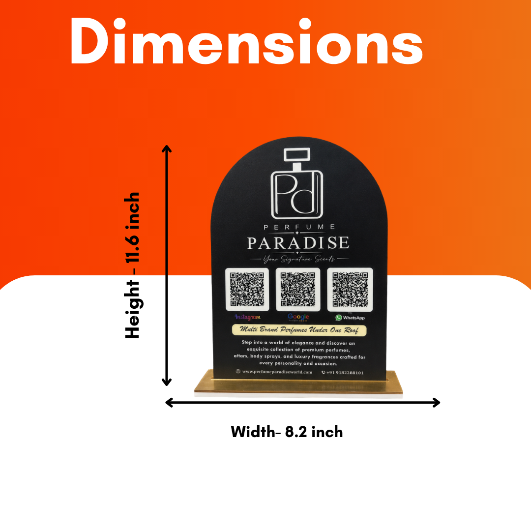 3 QR NFC Enabled Black Background Standee For Perfume Shop